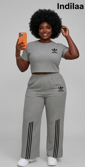 IND-037-ISM Ensemble Sport Crop Top & Pantalon Large Triple Bande