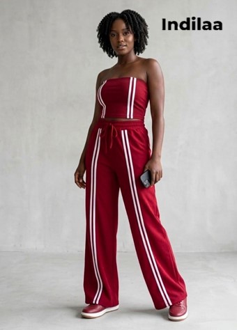 IND-080-ISM Ensemble Bustier & Pantalon Large Rayé