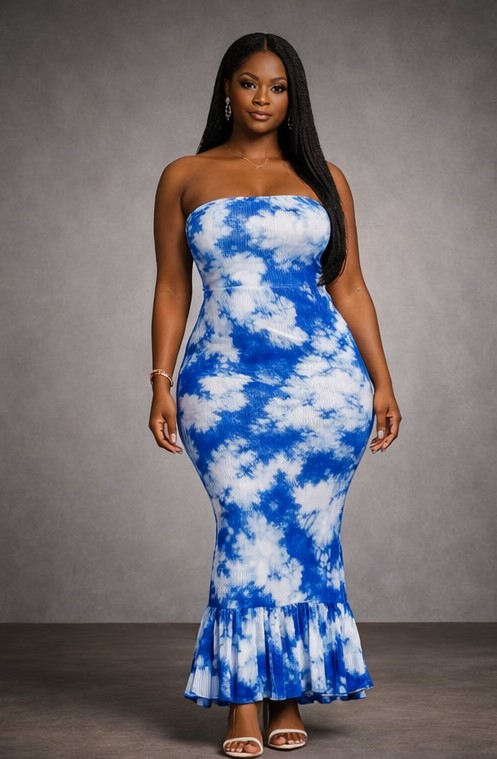 IND-036-ISM Robe Ciel d'Afrique Robe Bustier Sirène Tie-Dye