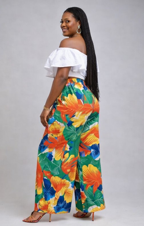IND-003-KAD Palazzo Pantalon Large Fleuri