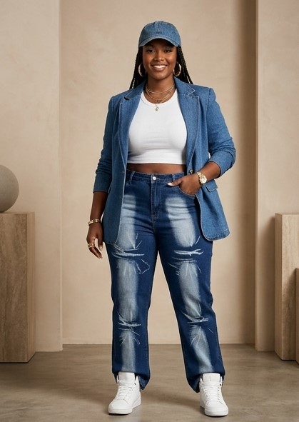 IND-003-ICF Jean Taille Haute & Effet Délavé Stylisé