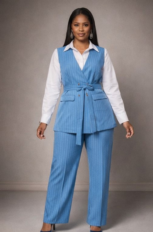 IND-037-FAB Ensemble Gilet Ceinturé & Pantalon à Pinces (Vendu sans la chemise blanche)
