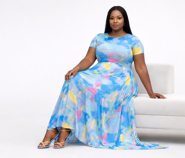 IND-042-FAB Robe Longue Fluide & Motif Aquarelle Céline