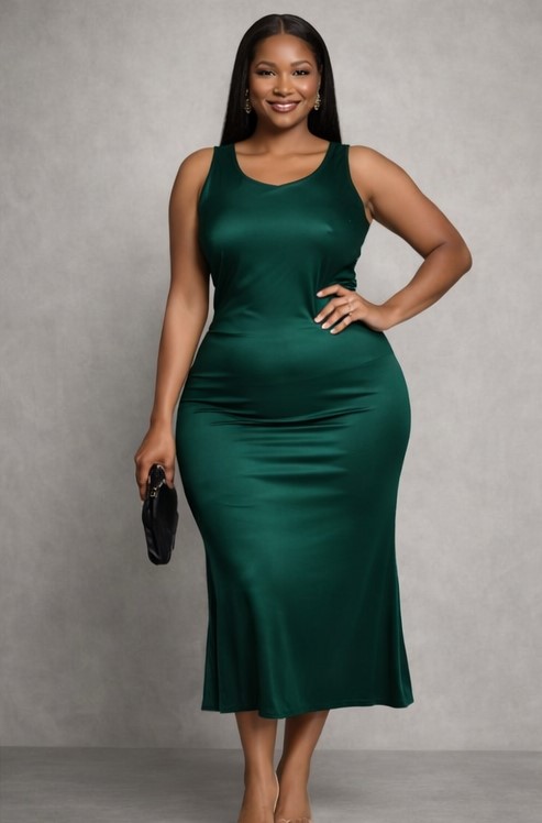 Robe Émeraude Royale Longue Satinée & Galbante