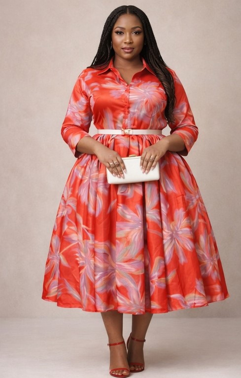 Robe Éclat d'Afrique Patineuse Fleurie Satinée