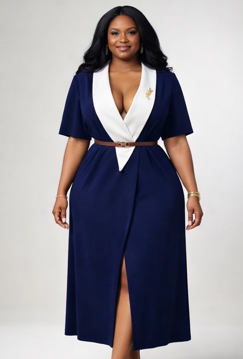Robe-Manteau Nuit de Douala Portefeuille Bleue Nuit & Col Blanc