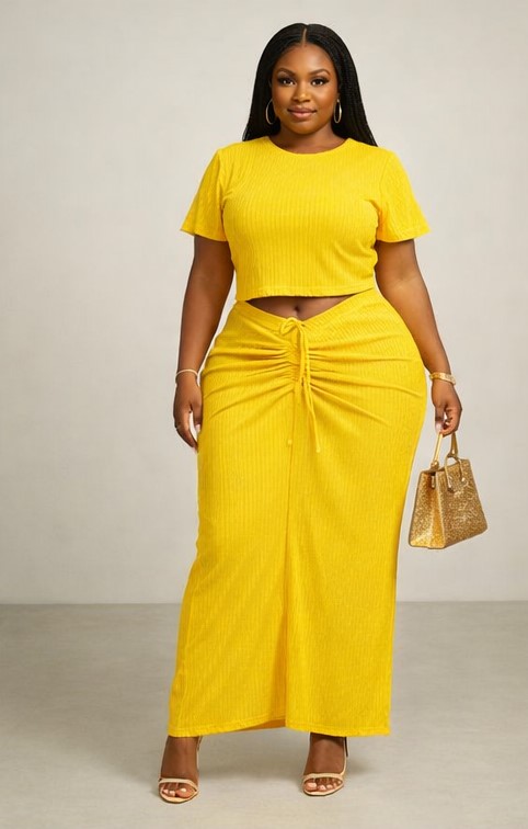 Ensemble Soleil de Yaoundé Crop Top & Jupe Longue Froncée