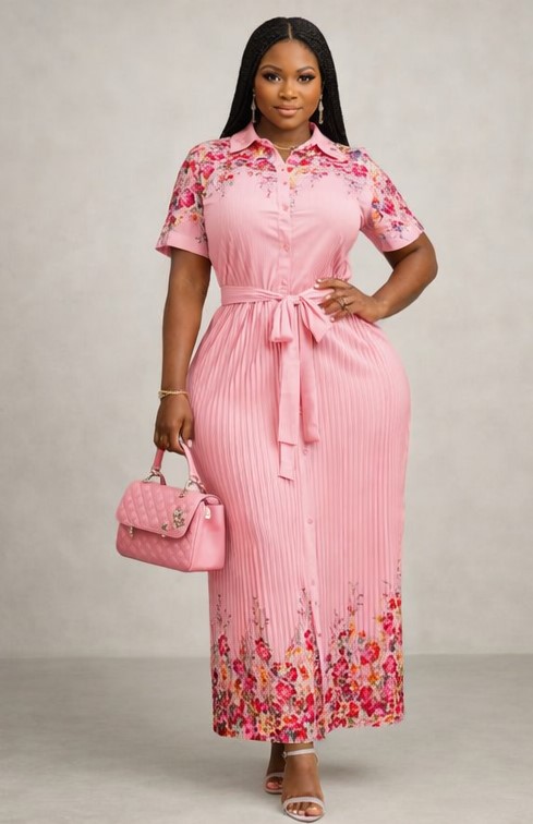 Jardin de Rose Robe Longue Plissée aux Épaules Fleuries