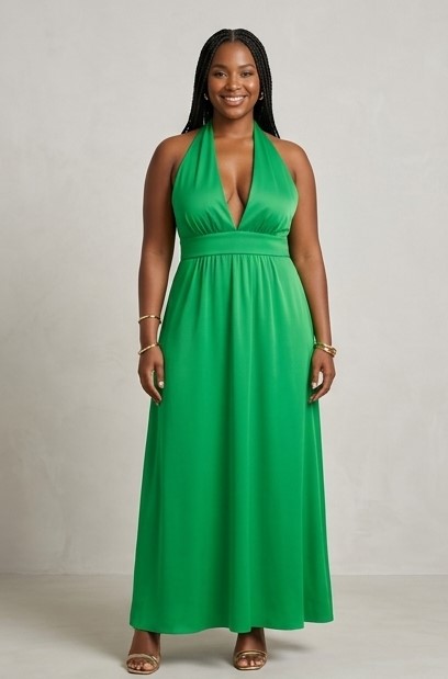 Robe Longue Dos-Nu Verte en Soie Fluide