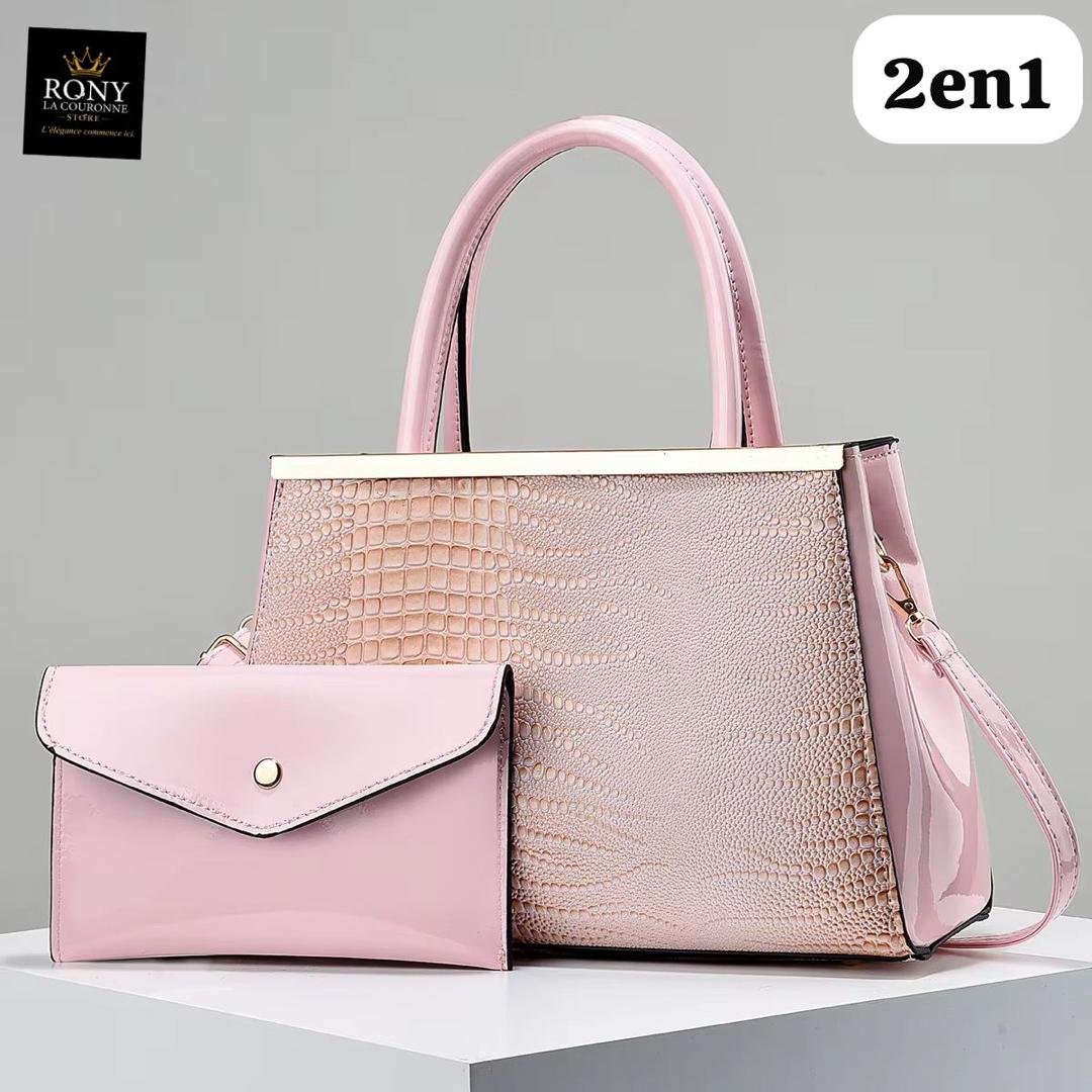Sac Chic 2 en 1 Rose Glamour & Effet Croco