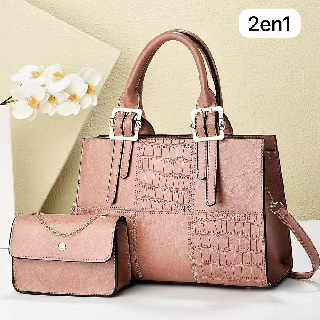 Sac Chic 2 en 1 Effet Croco Nude & Sa Pochette Chaînette