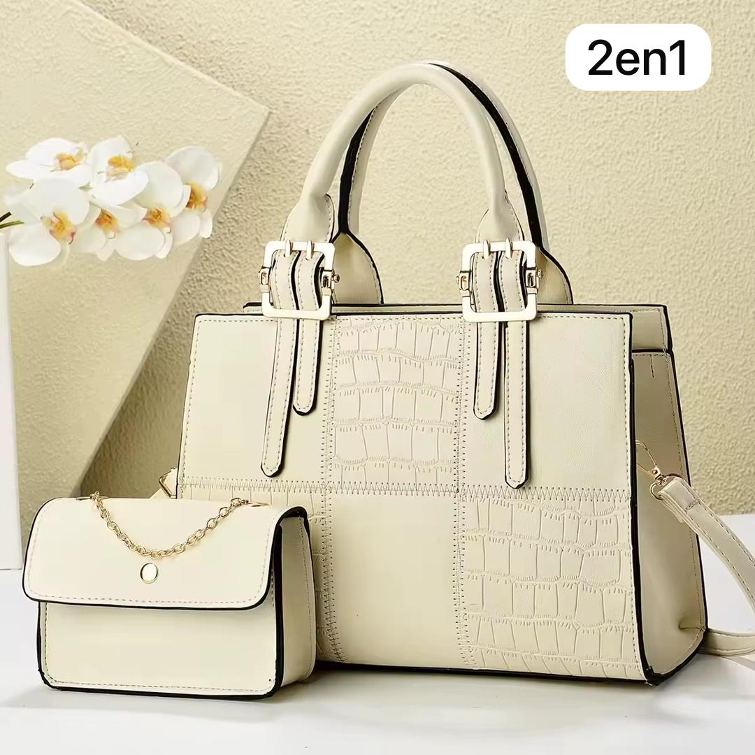 Sac Chic 2 en 1 Effet Croco Nude & Sa Pochette Chaînette