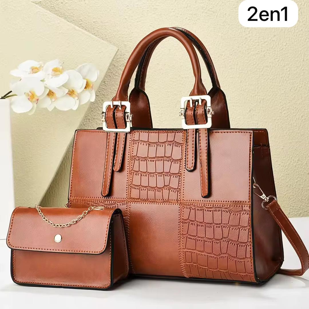 Sac Chic 2 en 1 Effet Croco Nude & Sa Pochette Chaînette