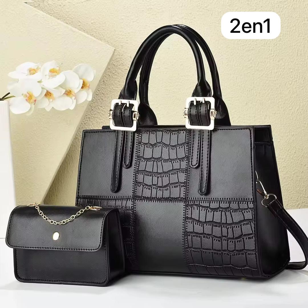 Sac Chic 2 en 1 Effet Croco Nude & Sa Pochette Chaînette