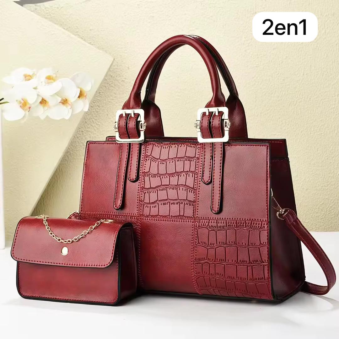 Sac Chic 2 en 1 Effet Croco Nude & Sa Pochette Chaînette
