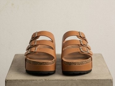 Sandale Triple Brides Cuir & Semelle Compensée