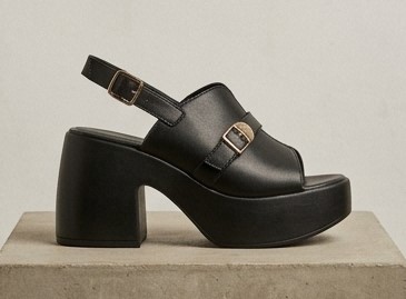 Sandale Plateforme Noire & Boucles Dorées